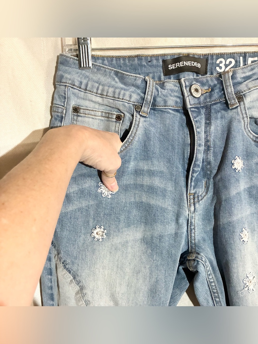 Serenede Fitted Embroidered Jeans Sz 32 Mid Rise 29x31 Boho Festival Hippie - Picture 9 of 16
